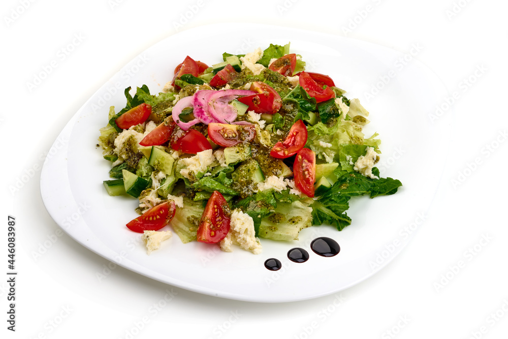 Juicy vegetable salad, isolated on white background. High resolution image.