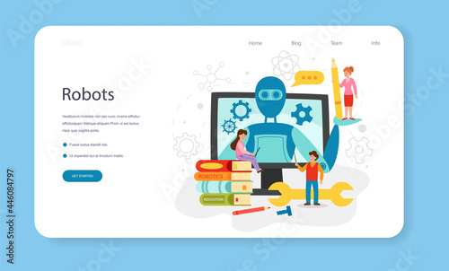 Robotics school subject web banner or landing page. Robot engineering