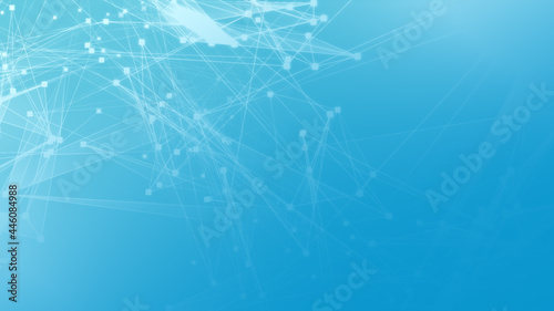 Abstract blue white polygon tech network with connect technology background. Abstract dots and lines texture background. 3d rendering.