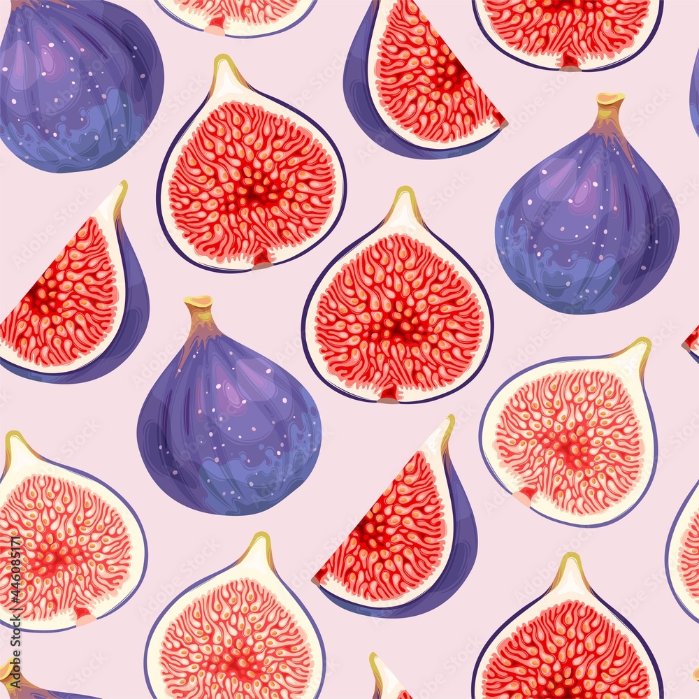 Vector seamless pattern with fig, sliced and whole