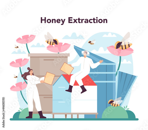 Hiver or beekeeper concept. Professional farmer gathering honey
