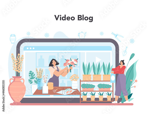 Florist online service or platform. Floral designer making bouquet