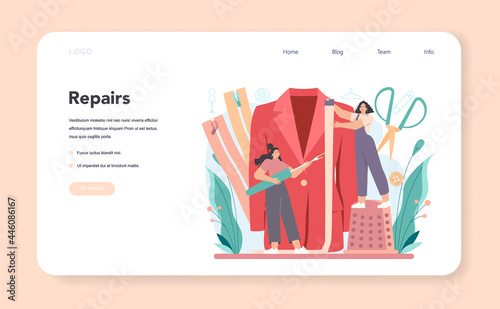 Tailor web banner or landing page. Fashion designer sewing