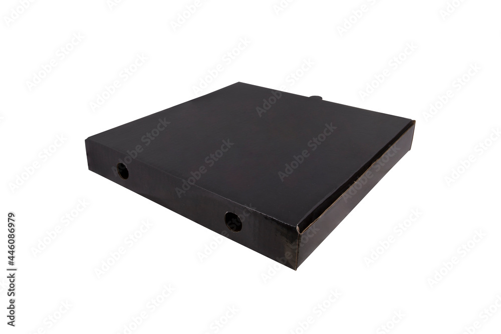 Blank black glittering Square pizza box isolated on white background Blank black glittering Square pizza box isolated on white background