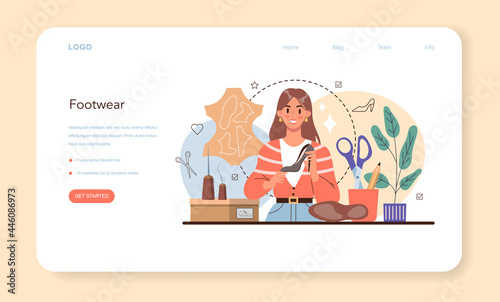 Shoemaker web banner or landing page. Craftsman wearing an apron