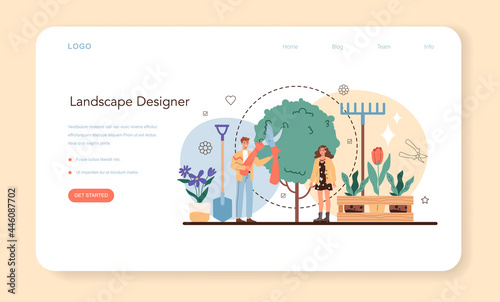Landscape designer web banner or landing page. Idea of gardening