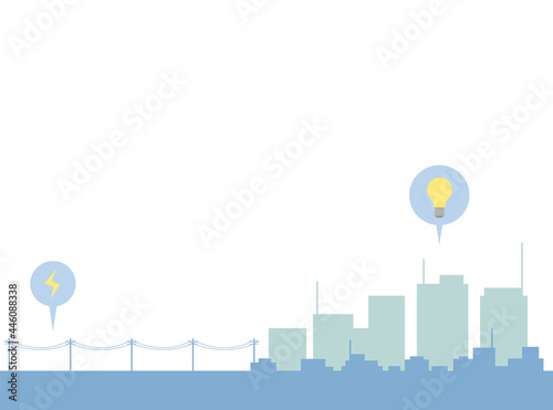 電線と都市のイラスト
