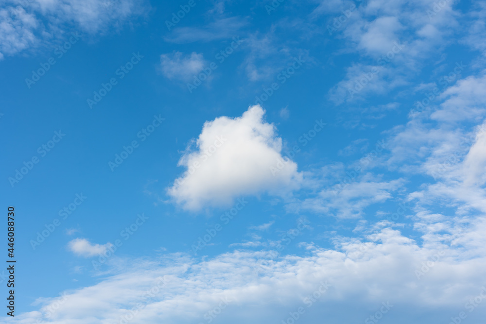 blue sky background with tiny clouds.