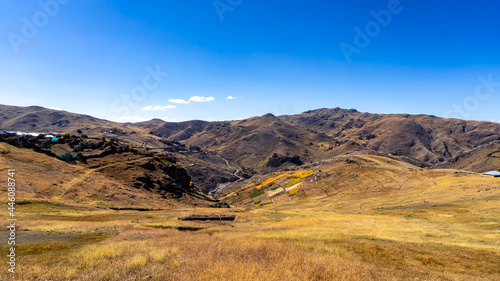 landscape of the mountains of Peru on a sunny day in autumn, the place has a Quechua name "Manchaylla"