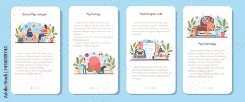 Psychology school course mobile application banner set. School psychologist