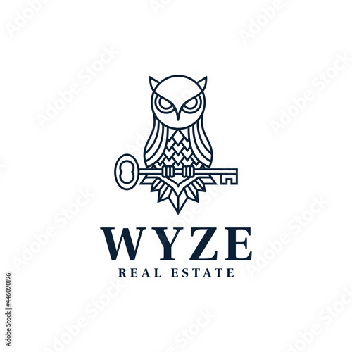 owl logo inspiration, real estate, keys, line art
