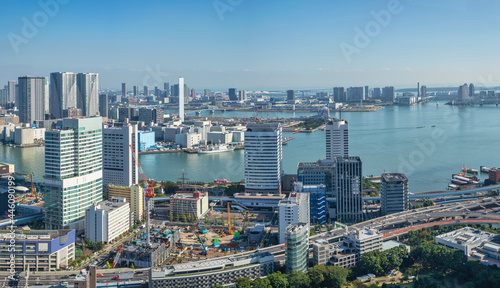 Tokyo Japan, panorama city skyline at Tokyo bay and Sumida River with Odaiba cityscape © Noppasinw