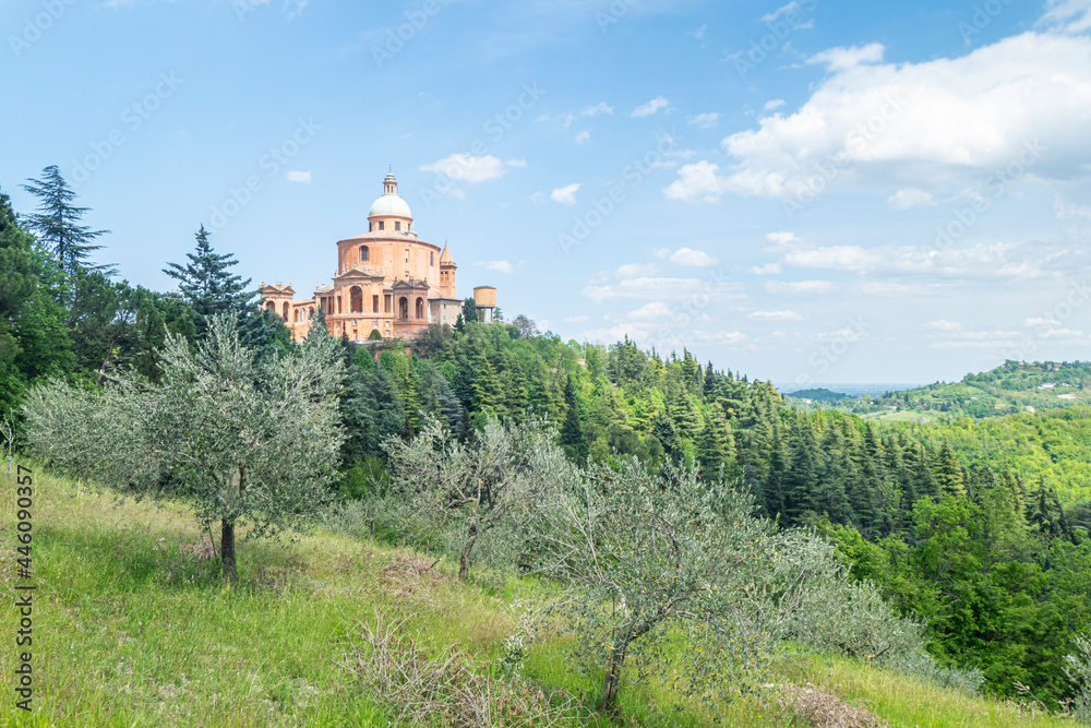 The beautiful Sanctuary of the Madonna of San Luca on the Bolognese hills