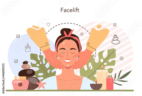 Facelift massage concept. Spa procedure in beauty salon. Face anti-age