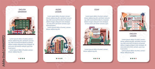 English class mobile application banner set. Study foreign languages