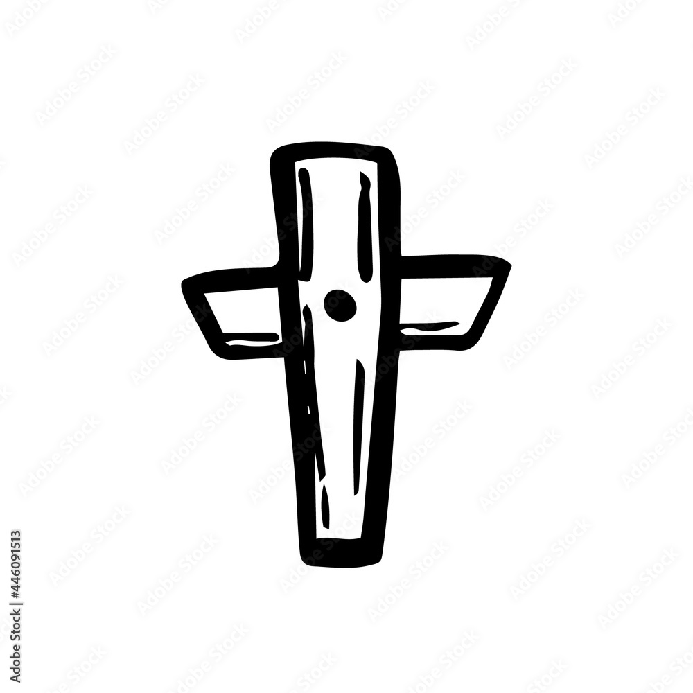 Christian cross. Religion. Black ink vector illustration. Witch element. Halloween design. Isolated on white background. Christian cross. Religion. Black ink vector illustration. Witch element. Halloween design. Isolated on white background.