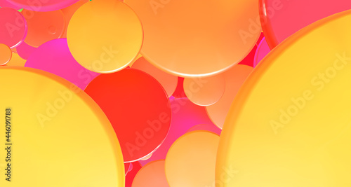 Abstract bright composition of multi-colored disks of different sizes. 3d rendering.