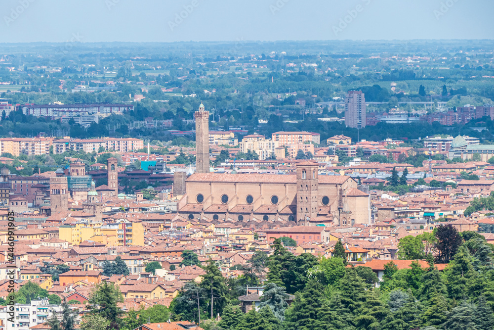 Aerial view of Bologna with his beautiful church and Towers