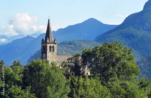 Saint Vincent  Aosta Valley  Italy - The small and antique Romanesque-style church in the village of Moron