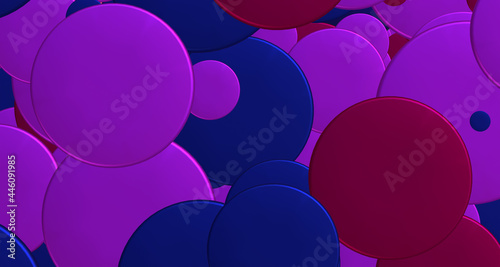 Abstract bright composition of multi-colored disks of different sizes. 3d rendering.