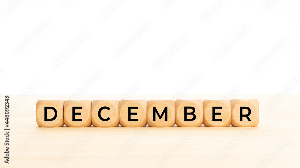 December word on wooden blocks. Copy space. White background December word on wooden blocks. Copy space. White background