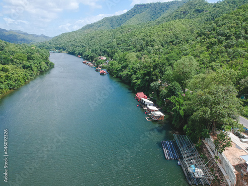 Aerial view of river Kwai, Si Sawat, Kanchanaburi ,Thailand.