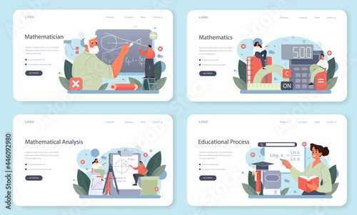 Mathematician web banner or landing page set. Mathematician seek