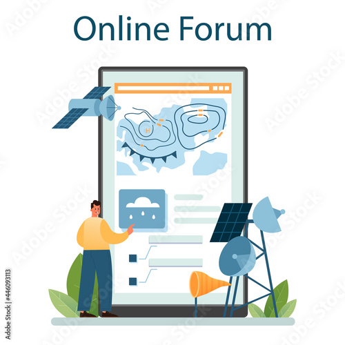 Meteorologist online service or platform. Weather forecaster studying