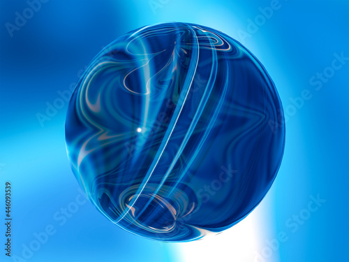 Abstract composition of a bright blue sphere. 3d rendering.