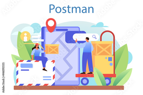 Postman profession. Post office staff providing mail service