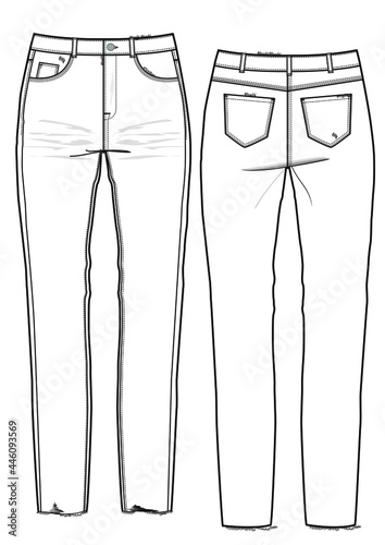 illustration of a pair of jeans denim trouser pants woman fashion trend vector drawing CAD 