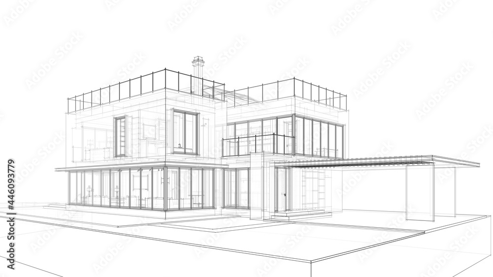 house building architectural sketch 3d illustration