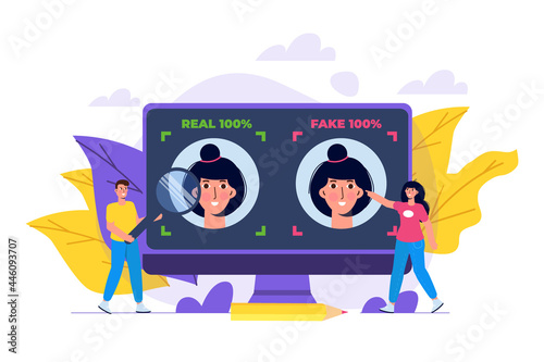 Deepfake, Deep face technology concept.  Vector illustration.