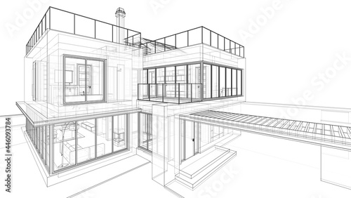 house building architectural sketch 3d illustration