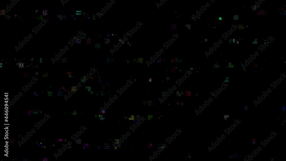 Glitch noise distortion of broken video empty background, VHS effect, glitch digital pixel noise. Stock footage abstract pixel background glitch texture. Color digital noise, damage, corrupted signal