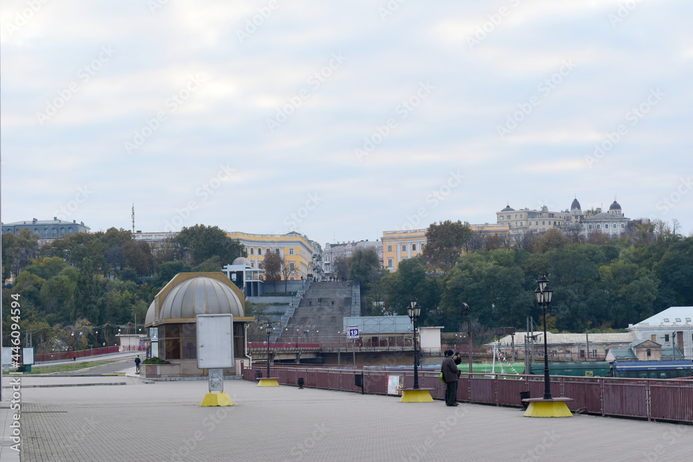 Odessa Marine Station. Potemkin Stairs and Duke on the horizon.