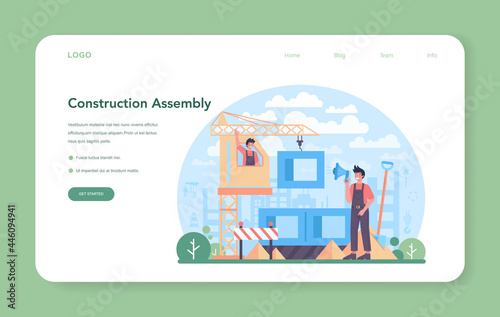 Crane operator web banner or landing page. Industrial builder