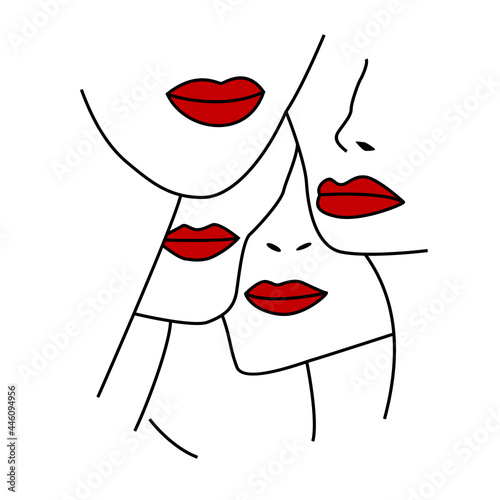 Vector linear illustration of four female mouths. Design for feminist posters, t-shirts or stickers.