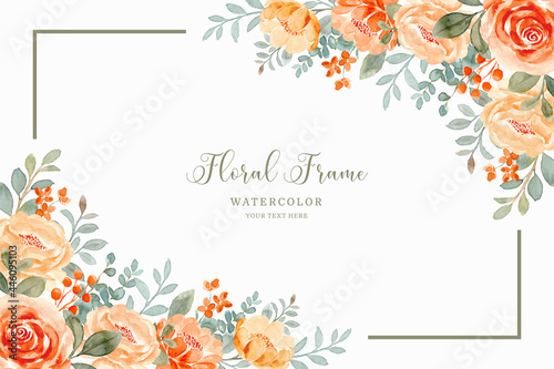 Watercolor rose flower frame background
