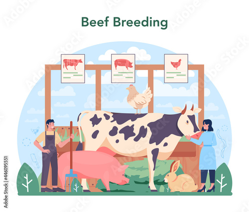 Meat production industry concept. Butcher or meatman factory.