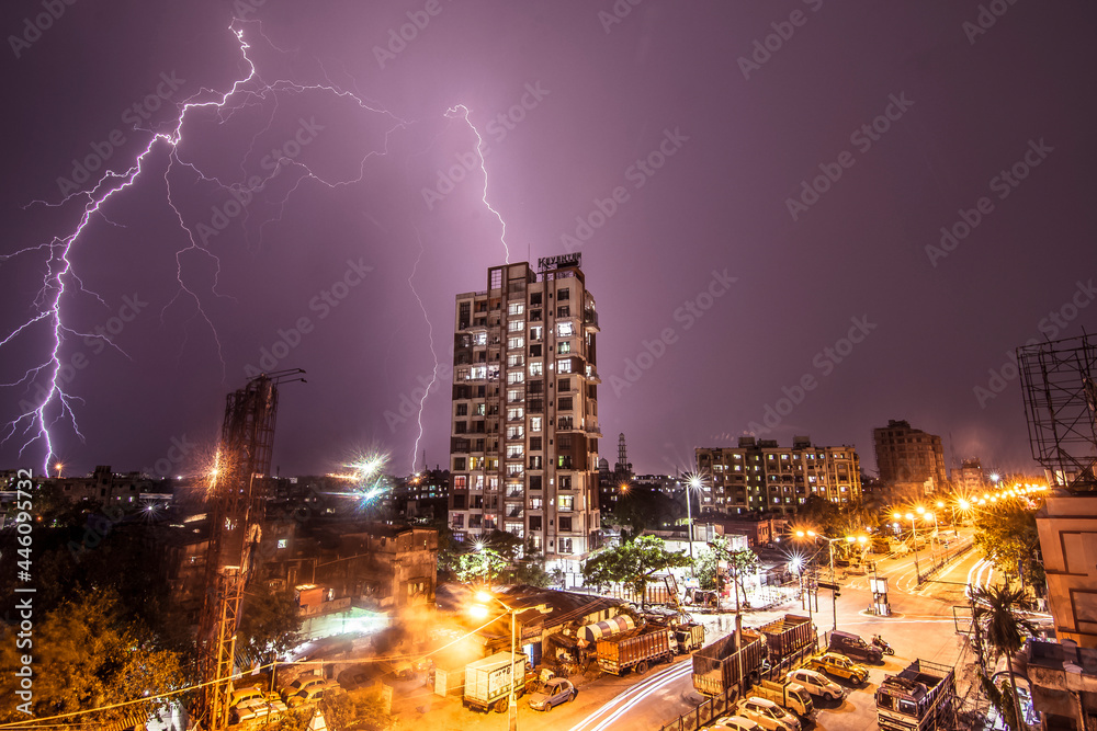 Lightning Bolt Strike over the city at Kolkata India