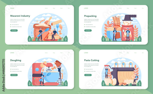 Spaghetti or pasta production industry web banner or landing page set