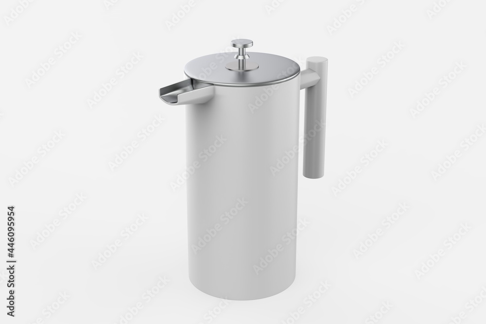 coffee plunger stainless steel French coffee maker isolated on white background. 3d illustration coffee plunger stainless steel French coffee maker isolated on white background. 3d illustration