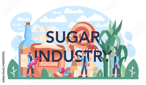 Sugar industry typographic header. Saccharose and fructose extracted