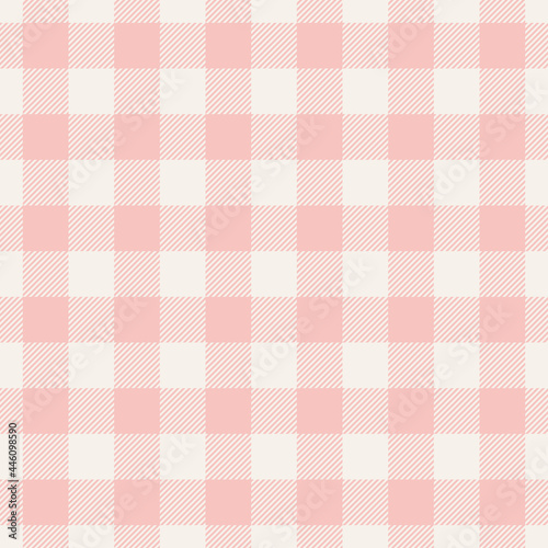 Vichy check pattern for spring in pale pink and off white. Seamless rosy textured background graphic vector for tablecloth, dress, skirt, picnic blanket, other modern holiday fashion textile print.