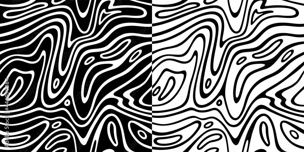 Set of Black and White Vector Seamless Patterns with Abstract Waves