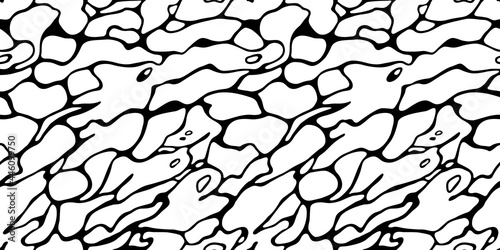 Vector Monochrome Seamless Pattern. Cartoon Comics Style Water Illustration. Black and White Background with Waves