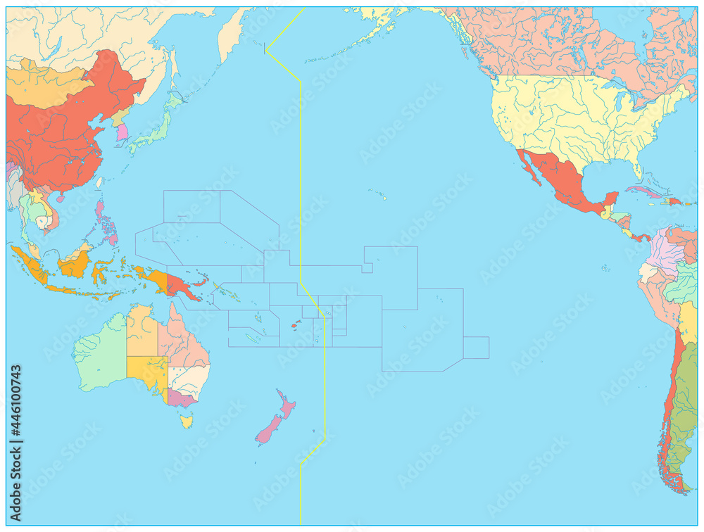 Pacific Ocean Political Map. No bathymetry. No text