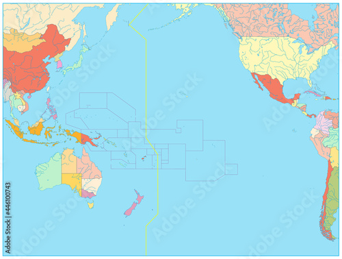 Pacific Ocean Political Map. No bathymetry. No text