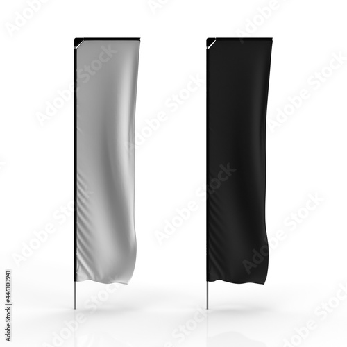 Tableau sur toile 3D render of black and white photo realistic advertisement telescopic banner flag, 3D illustration mock-up with material surface texture plastic corner and aluminum poles isolated on white background